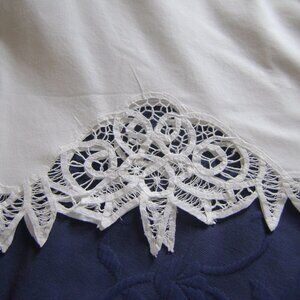 White, all cotton, Battenberg lace trimmed 55"x75" bedskirt